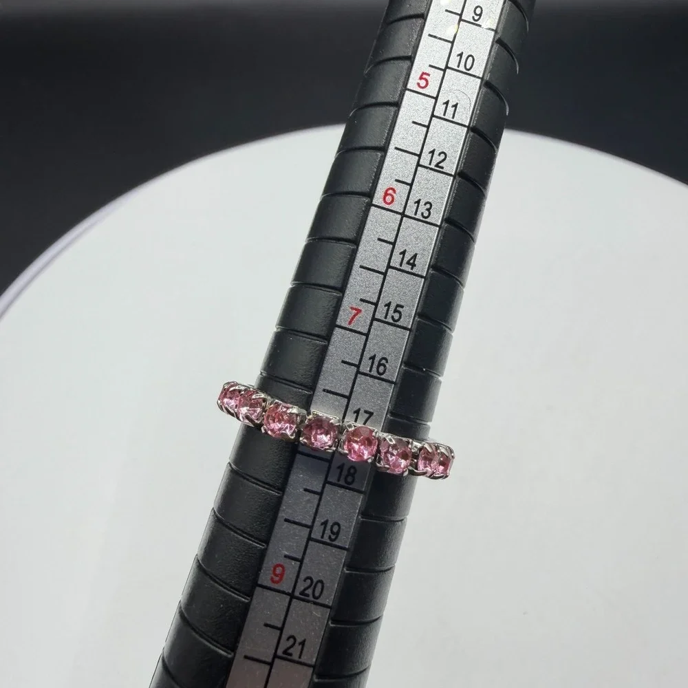Pink Rhinestone Stretch Bracelet Ring Set Silver Tone Coquette Y2K Sparkle Gift